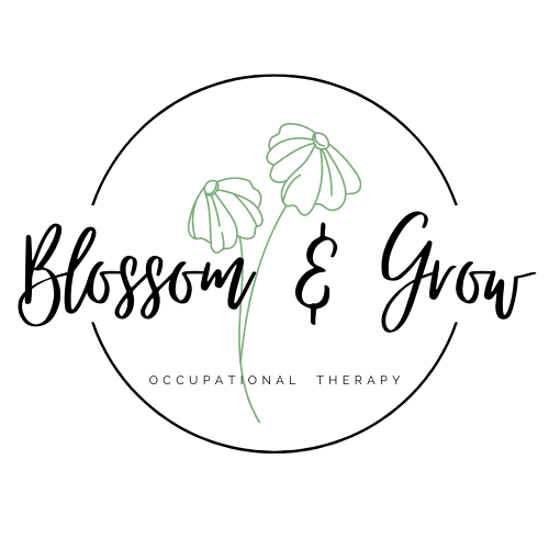 blossom and Grow logo with the words printed and a cirlce around it with two flowers inside